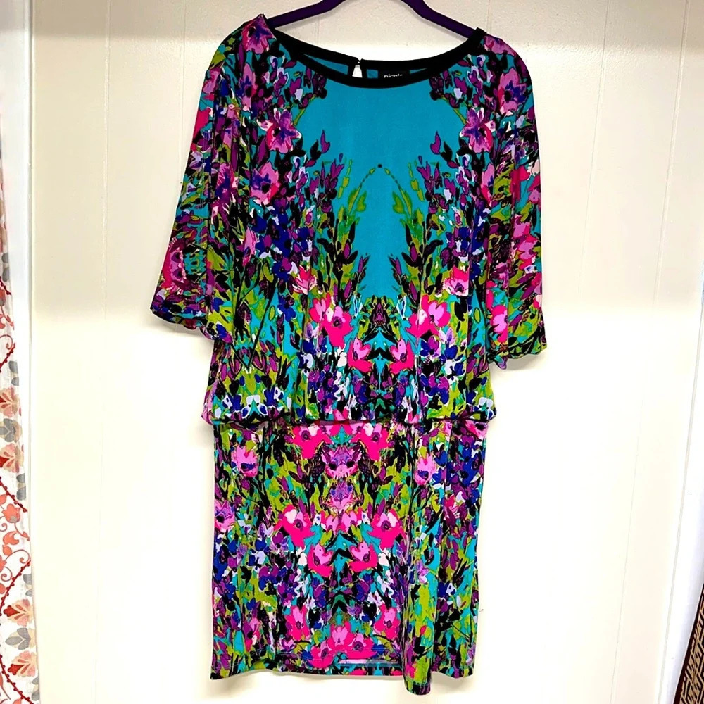NWT Nicole Miller Floral dress SzL Called Mirrored Bloom. Sz L
